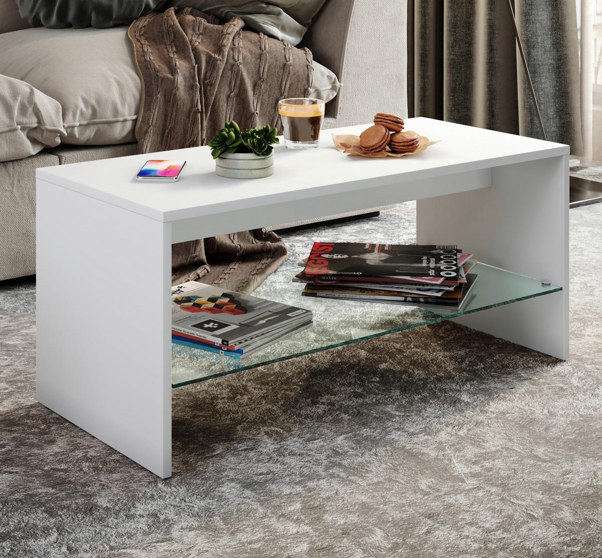 Konferenčný stolík WISAL biely - biela, Modern, kompozitné drevo (90/40/40cm) - MID.YOU
