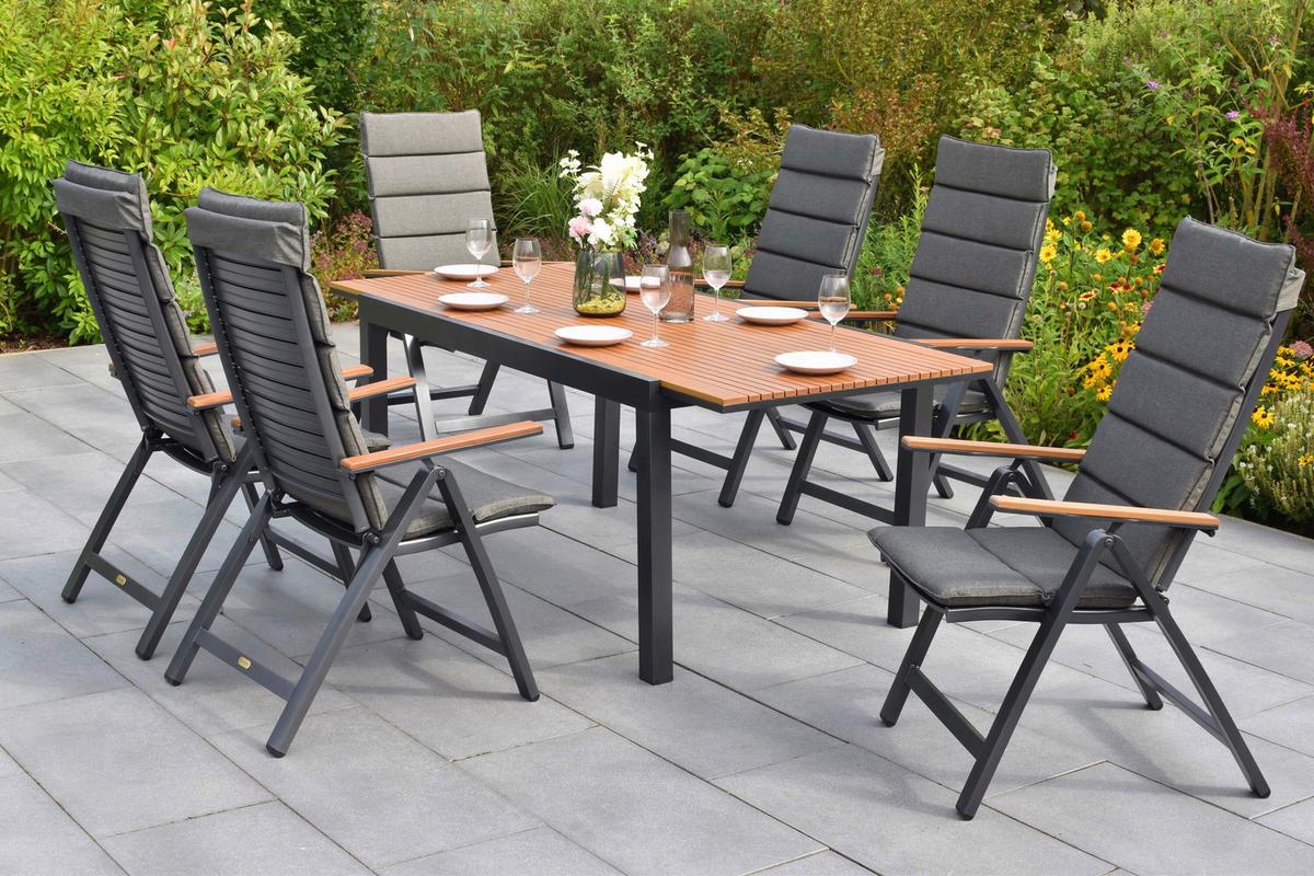 Gartentischgruppe Astros 13 -Teilig. Graphitfarben/Natur - Graphitfarben/Naturfarben, KONVENTIONELL, Kunststoff/Textil - Gardenson