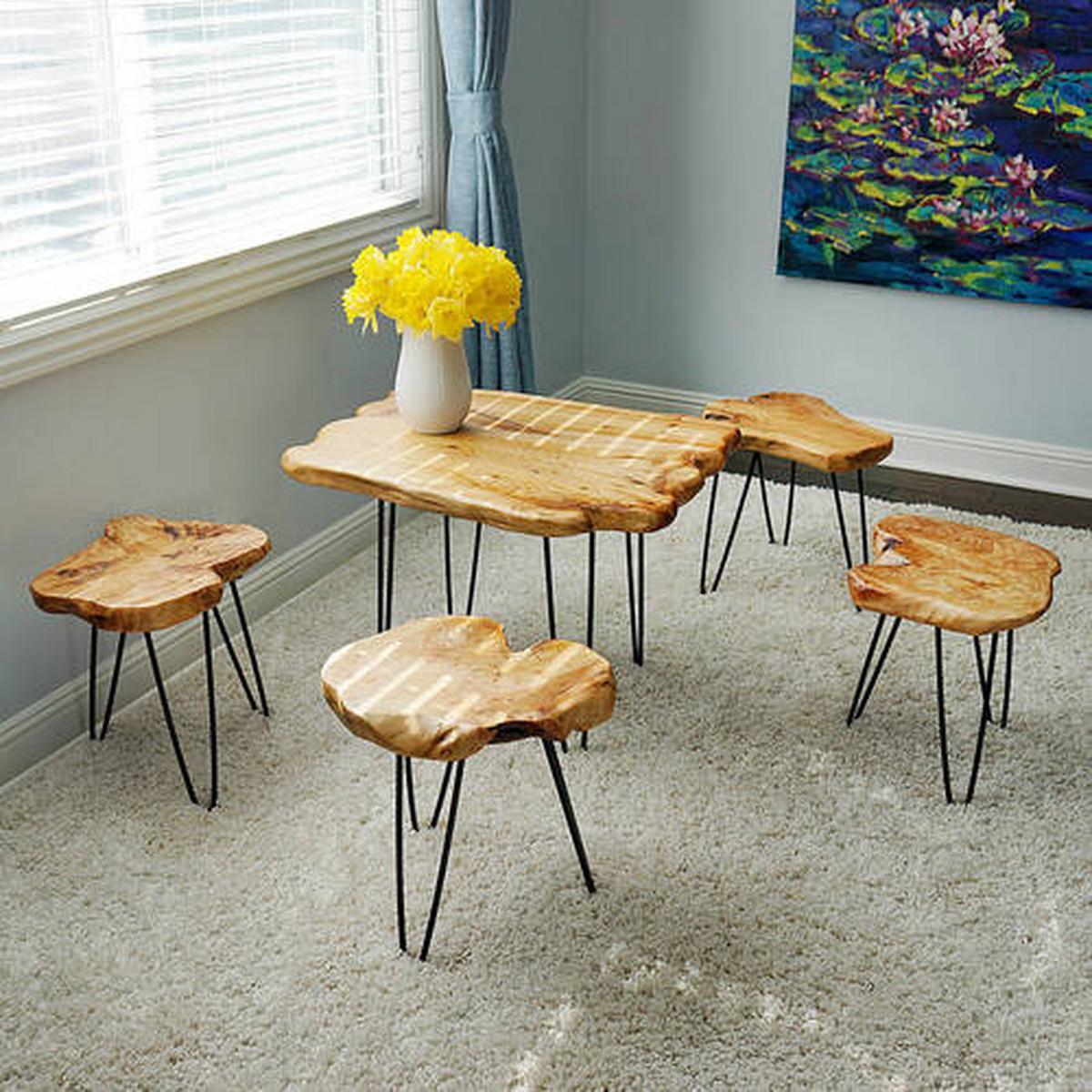 Beistelltisch mit Holzplatte Woody Zedernholz/Schwarz - Naturfarben, Design, Holz/Metall (30/30/40cm) - Kayoom