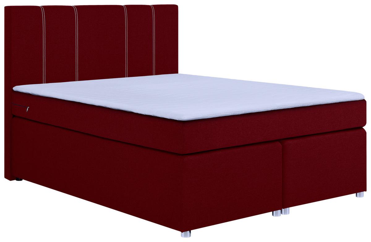 Boxspringbett Malta Mit Topper Rot, 160x200 Cm - Chromfarben/Rot, Basics, Holzwerkstoff/Textil (160/200cm) - P & B