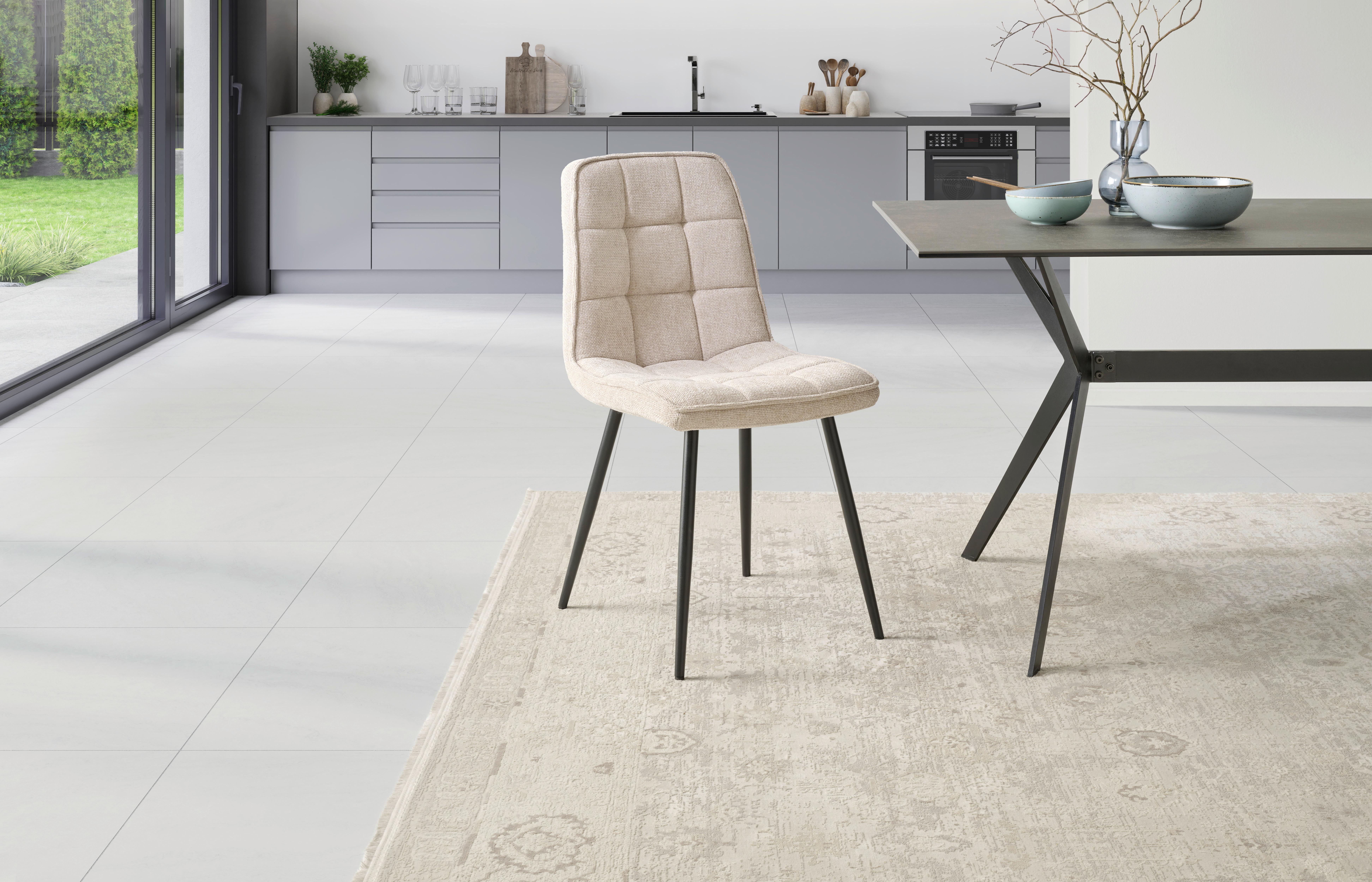 Vierfußstuhl Nevio Leinenoptik Beige, B: 45 cm - Beige/Schwarz, KONVENTIONELL, Holz/Textil (45/89/58cm) - MID.YOU