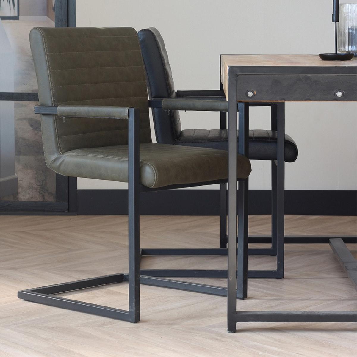 Armlehnstuhl Kubis Dunkelgrün Gepolstert 2er-Set - Dunkelgrün/Schwarz, LIFESTYLE, Textil/Metall (54/86/57cm) - MID.YOU