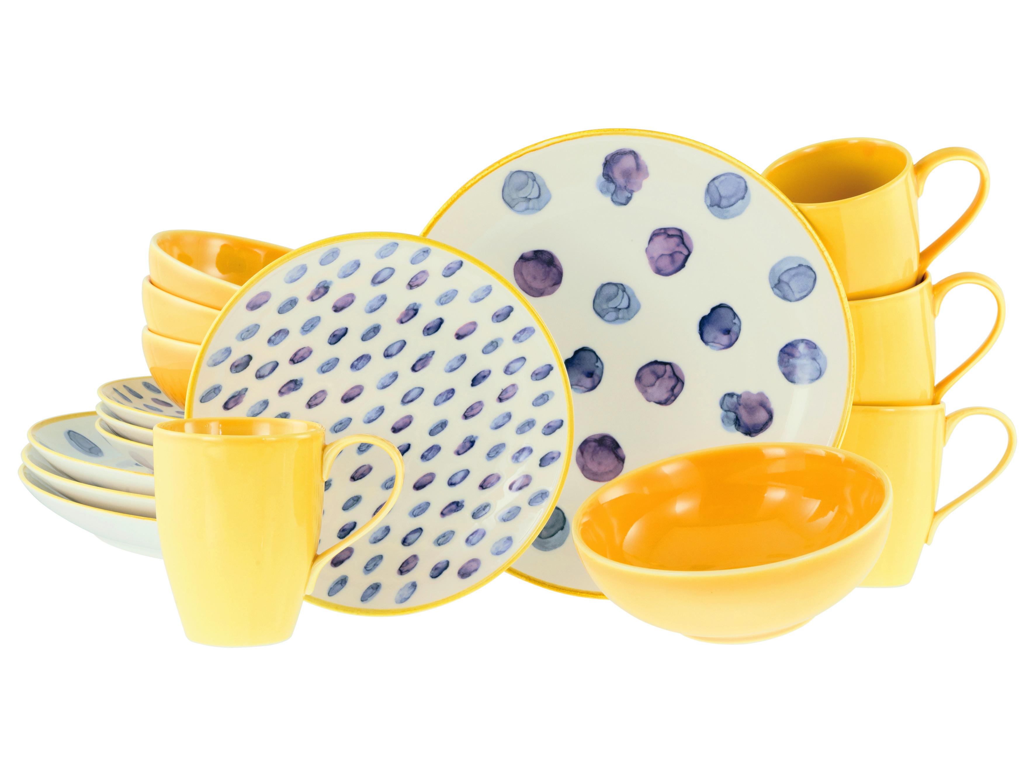 Kombiservice Maisie Blau/Gelb/Weiß 16--Teilig - Blau/Gelb, Basics, Keramik - Creatable