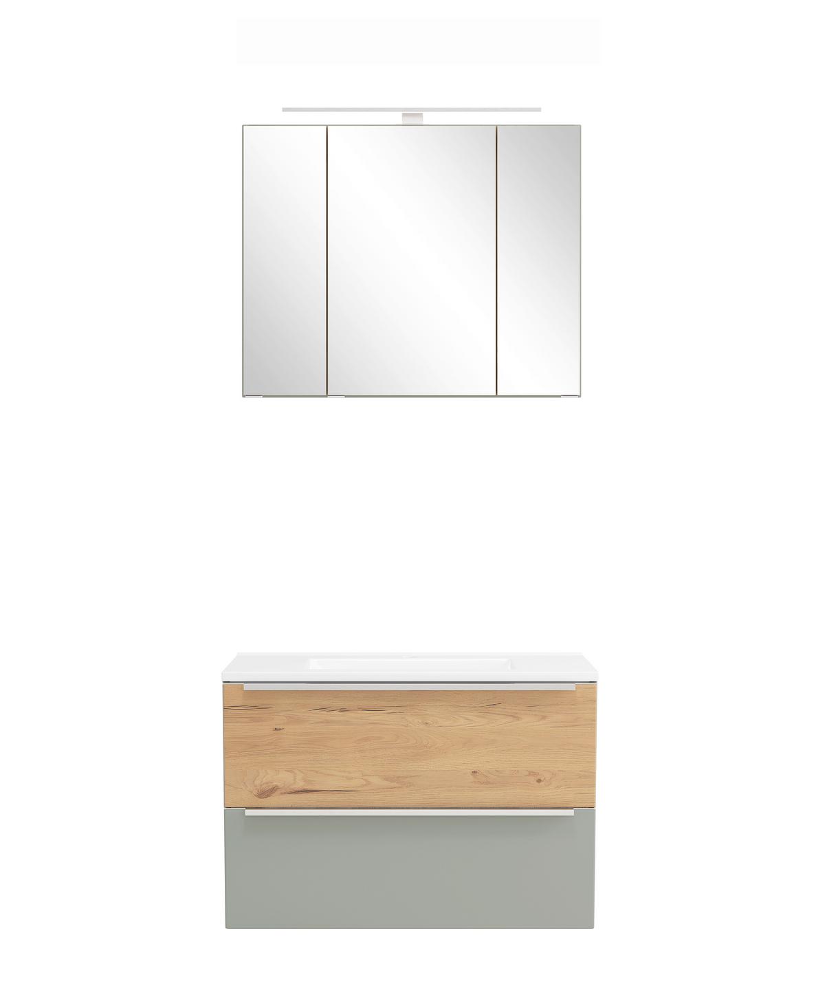 Badezimmer Verona Wildeiche/Schilfgrün 2-teilig - Schilfgrün/Wildeiche, Trend, Glas/Holzwerkstoff (80cm) - Held