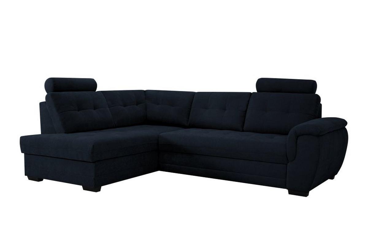 Rohová sedačka FALCO, levá, tm.modrá žinylka,2x op.hlavy - černá/tmavě modrá, Konvenční, dřevo/kompozitní dřevo (183/251cm) - Ondega