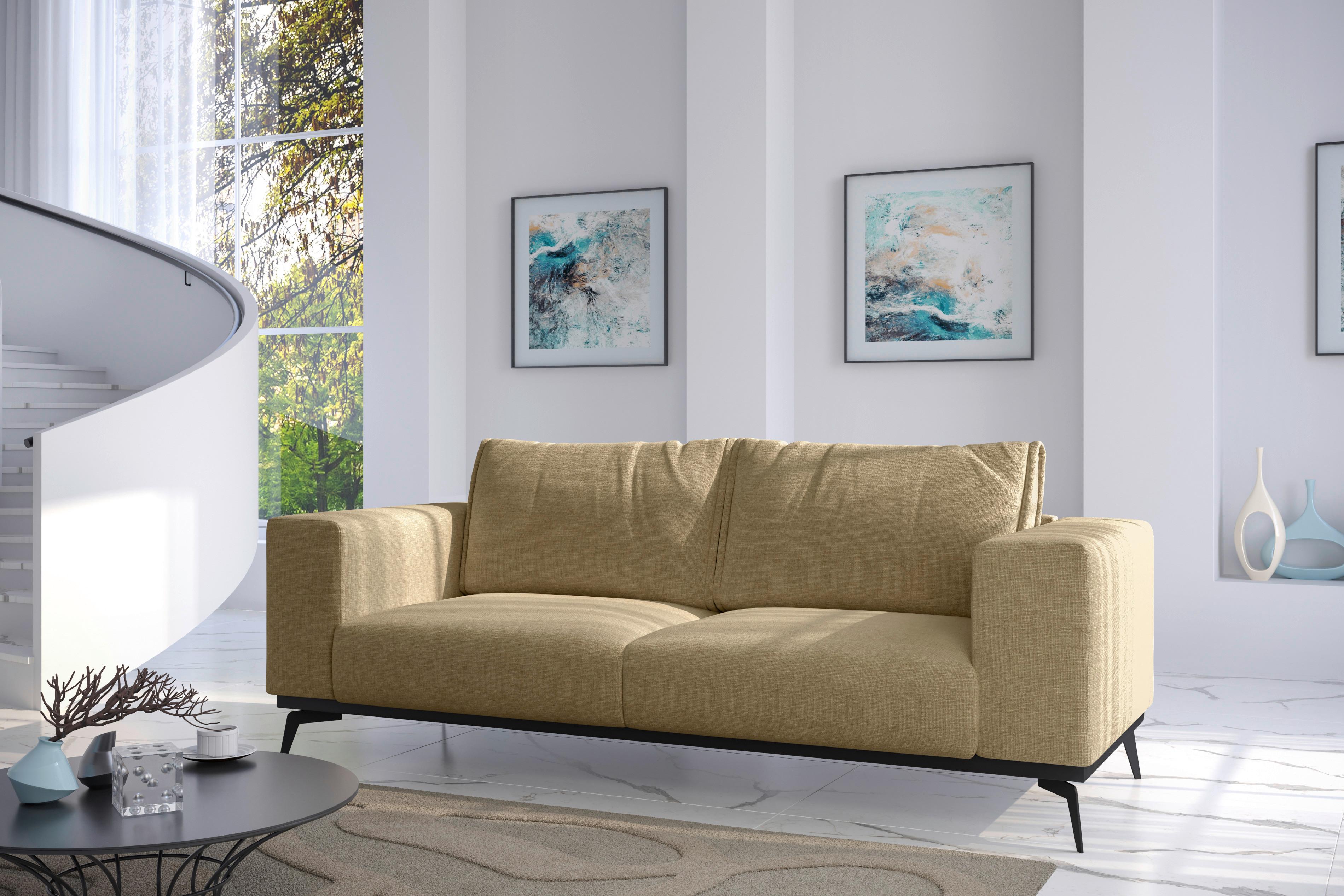 2-Sitzer-Sofa Isolde Goldfarben - Goldfarben/Schwarz, Design, Holz/Textil (250/87/95cm) - MID.YOU