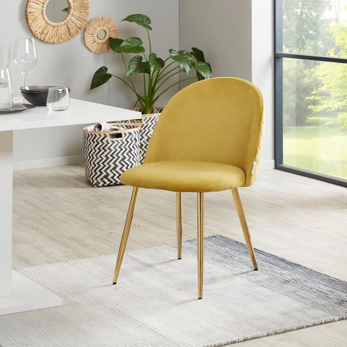 Polsterstuhl Artdeco Dunkelgelb, Beine Gold - Goldfarben/Dunkelgelb, MODERN, Textil/Metall (51/79/58cm) - MID.YOU