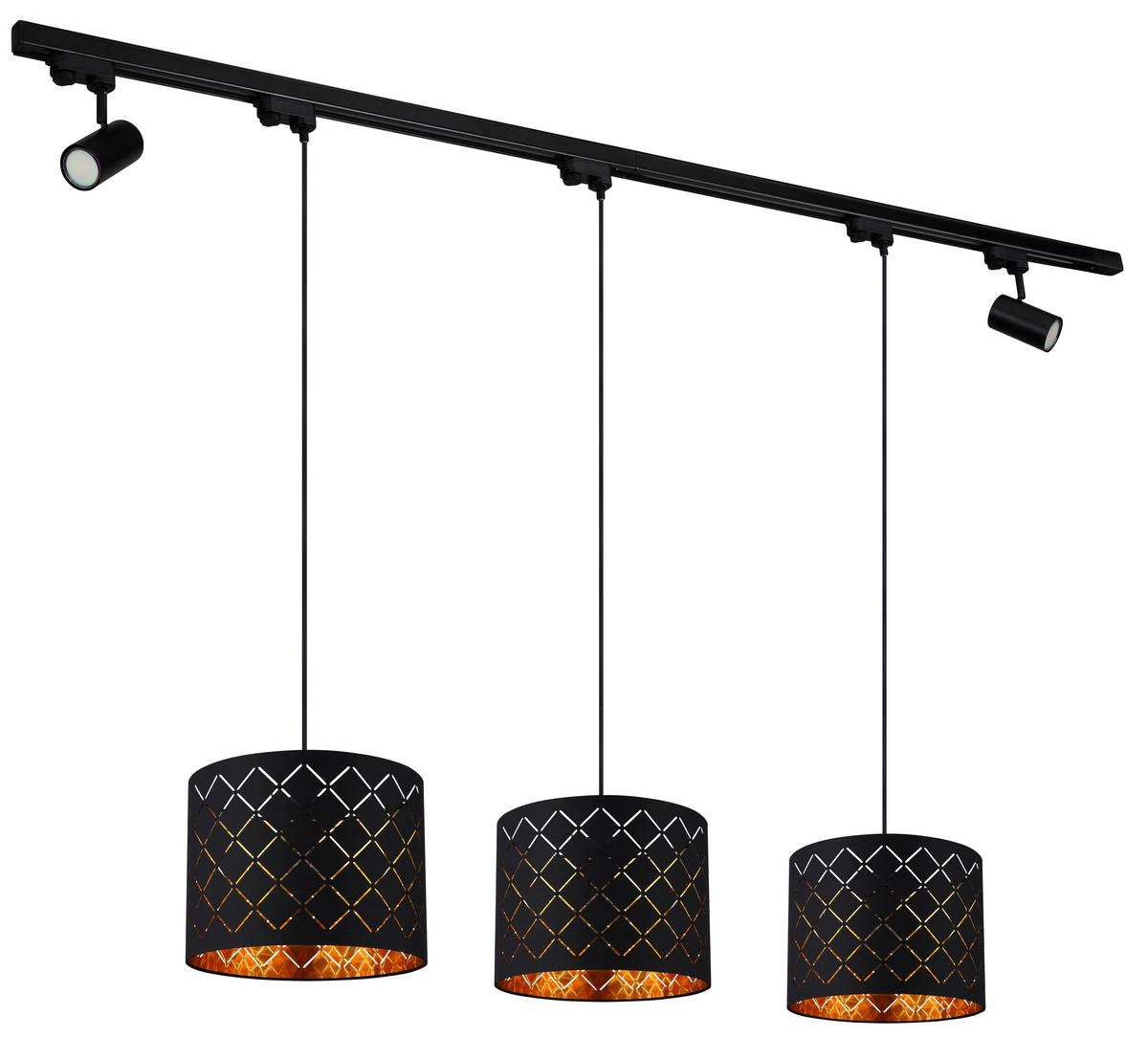 LED-Hängeleuchte H: 120 cm 5-Flammig, drehbar - Goldfarben/Schwarz, Design, Kunststoff/Textil (193/30/120cm) - Globo