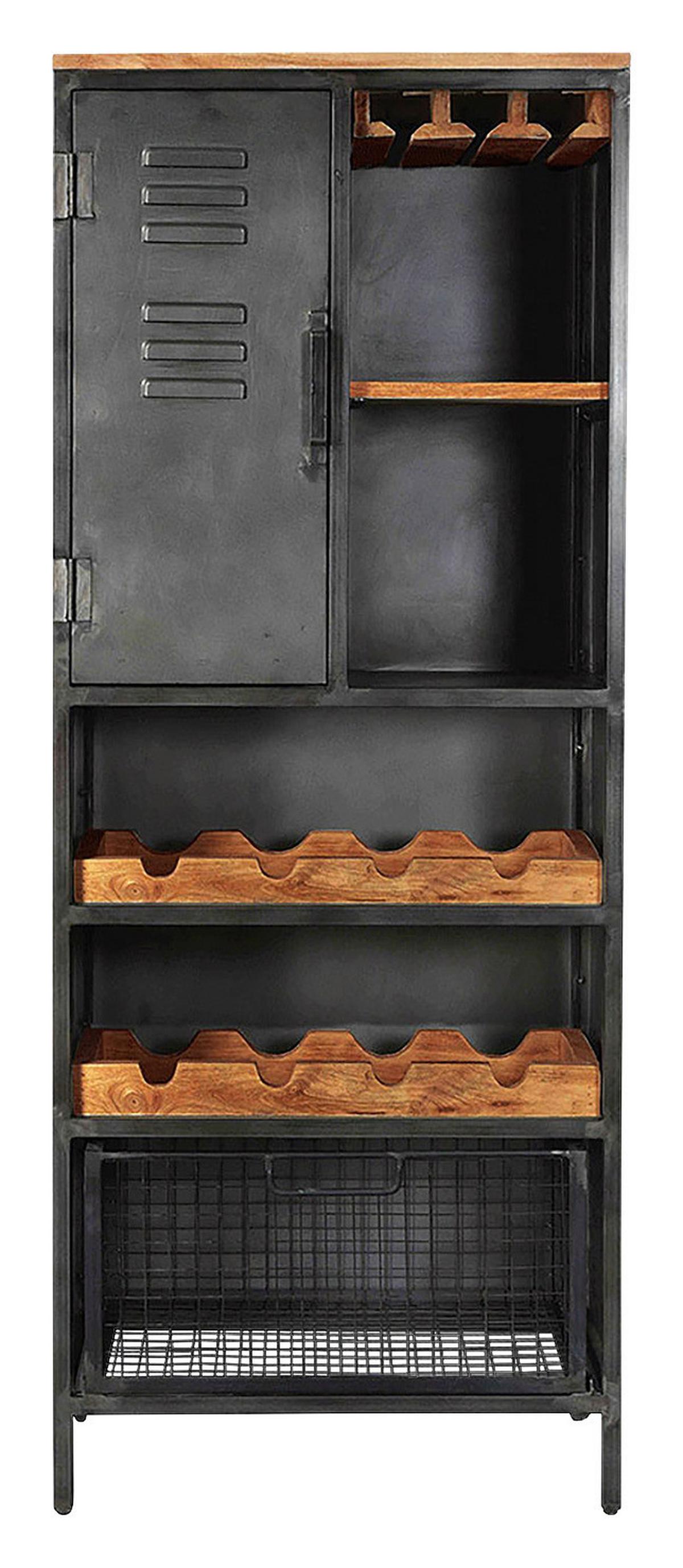 Barschrank Montana B: 72 cm Schwarz - Schwarz/Braun, LIFESTYLE, Holz/Metall (72/183/42cm) - MID.YOU