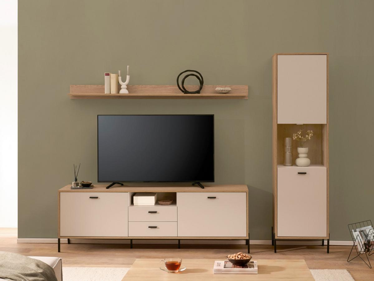 Wohnwand Fredericia Kaschmir/Eichefarben B: 259 cm - Kaschmir/Eichefarben, Design, Holzwerkstoff (259/206/40cm) - MID.YOU