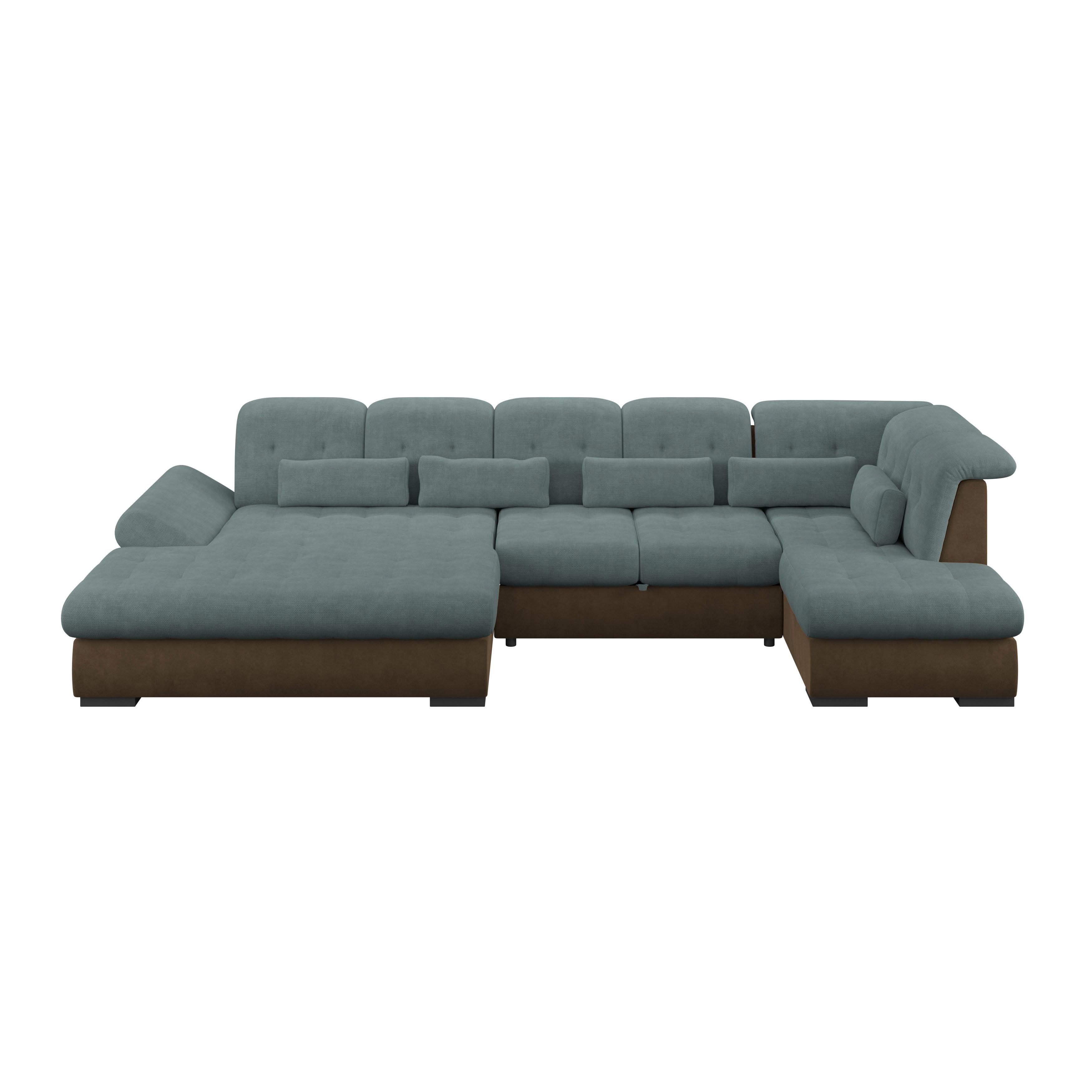 Wohnlandschaft Madera Blaugrün S: 358x312 cm - Blau/Hellbraun, KONVENTIONELL, Kunststoff/Textil (190/358/212cm)
