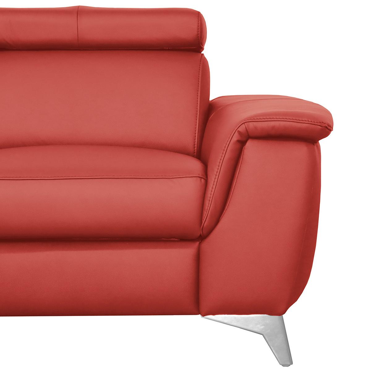 Ecksofa Lince Rot S: 197x257 Cm - Chromfarben/Rot, Design, Leder/Textil (197/257cm) - Livetastic