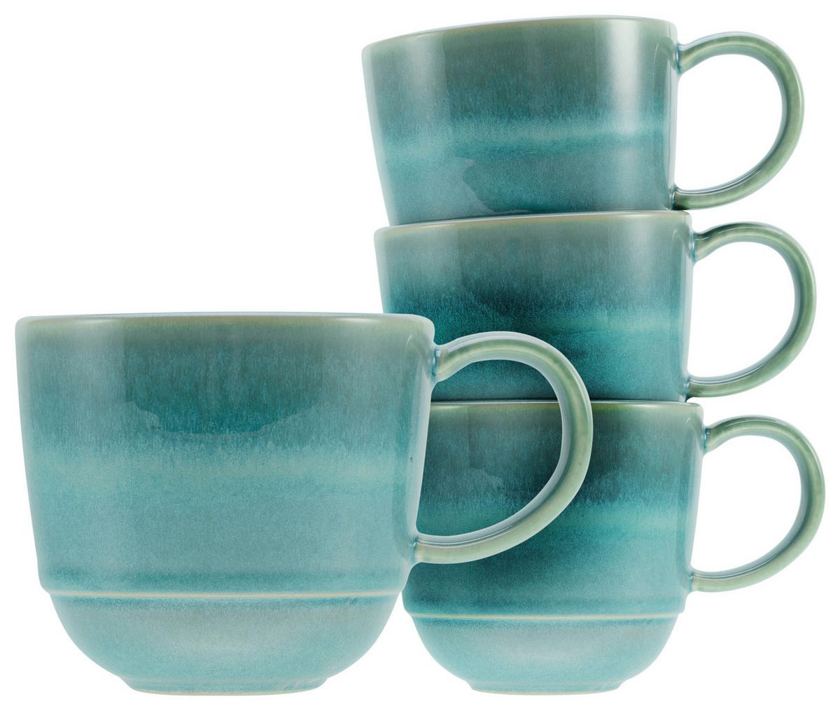 Kaffeebecher Steinzeug 370 ml 4 Stk. Blau/Grün YUKi - Blau/Grün, Basics, Keramik (16/9/10cm) - Creatable