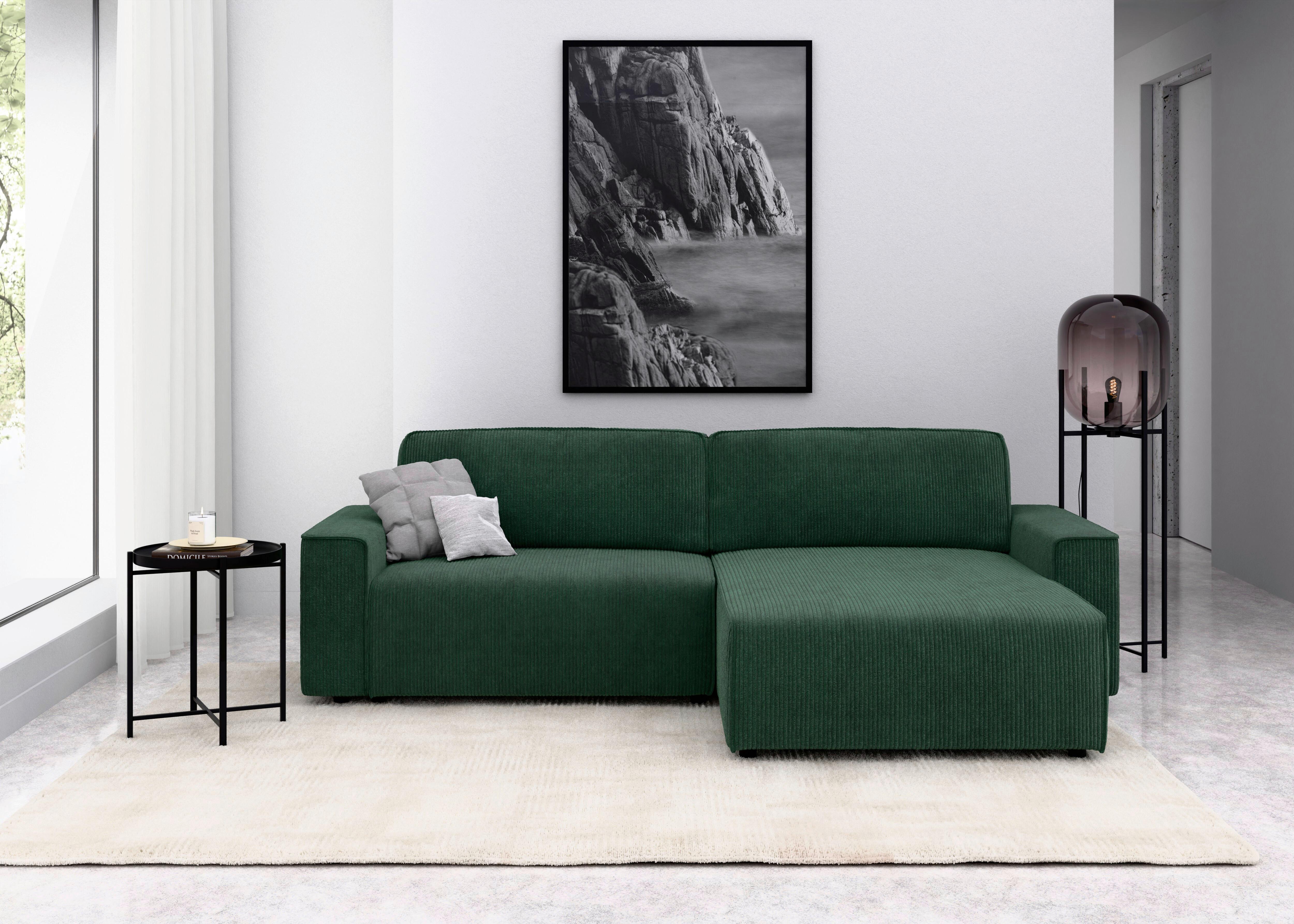 Ecksofa Chance Dunkelgrün S: 265x164 cm - Dunkelgrün/Schwarz, MODERN, Textil (265/164cm) - Trendmanufaktur