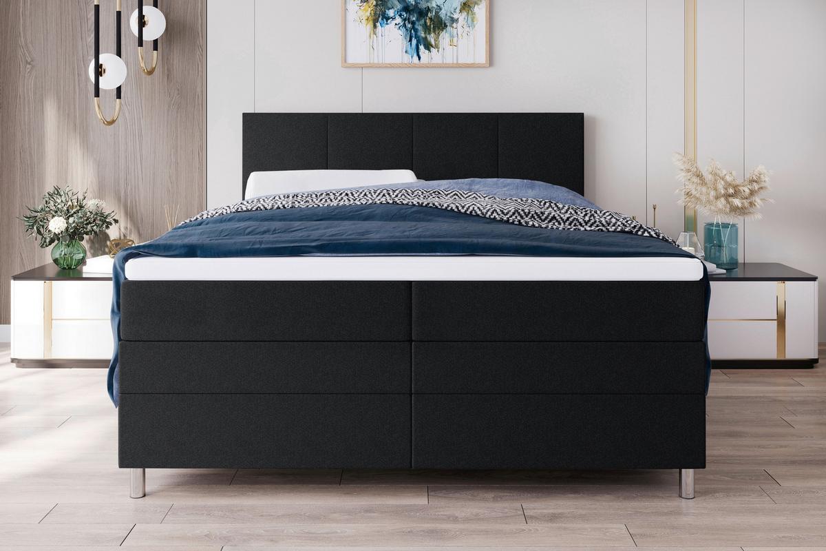 Boxspringbett Mit Topper & Bettkasten 180x200 Messina - Chromfarben/Schwarz, KONVENTIONELL, Textil (180/200cm)