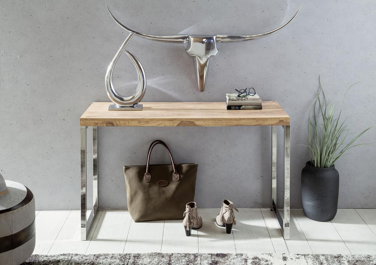 Stolík z masívneho dreva guna š: 120cm - farba akácie/chrómová, Modern, kov/drevo (120/45/76cm) - MID.YOU