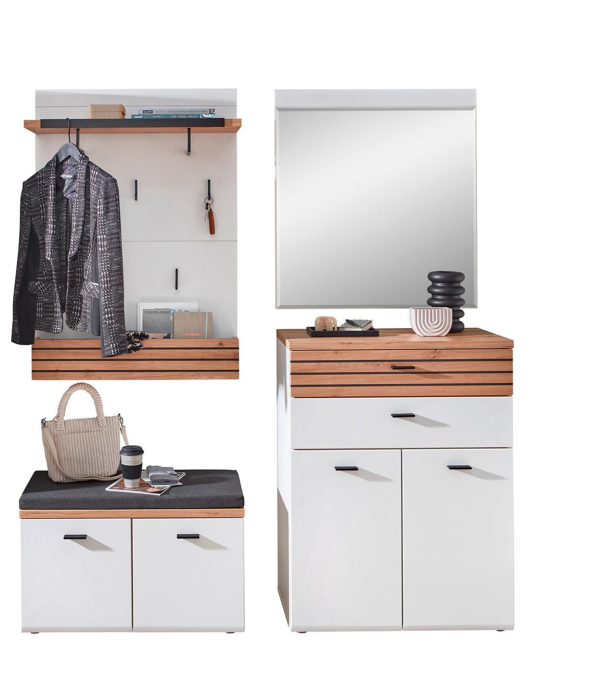 Garderobe Fresno Weiß/eiche Artisan, B: 175 Cm - Schwarz/Weiß, Design, Glas/Holzwerkstoff (175/201/40cm) - Livetastic