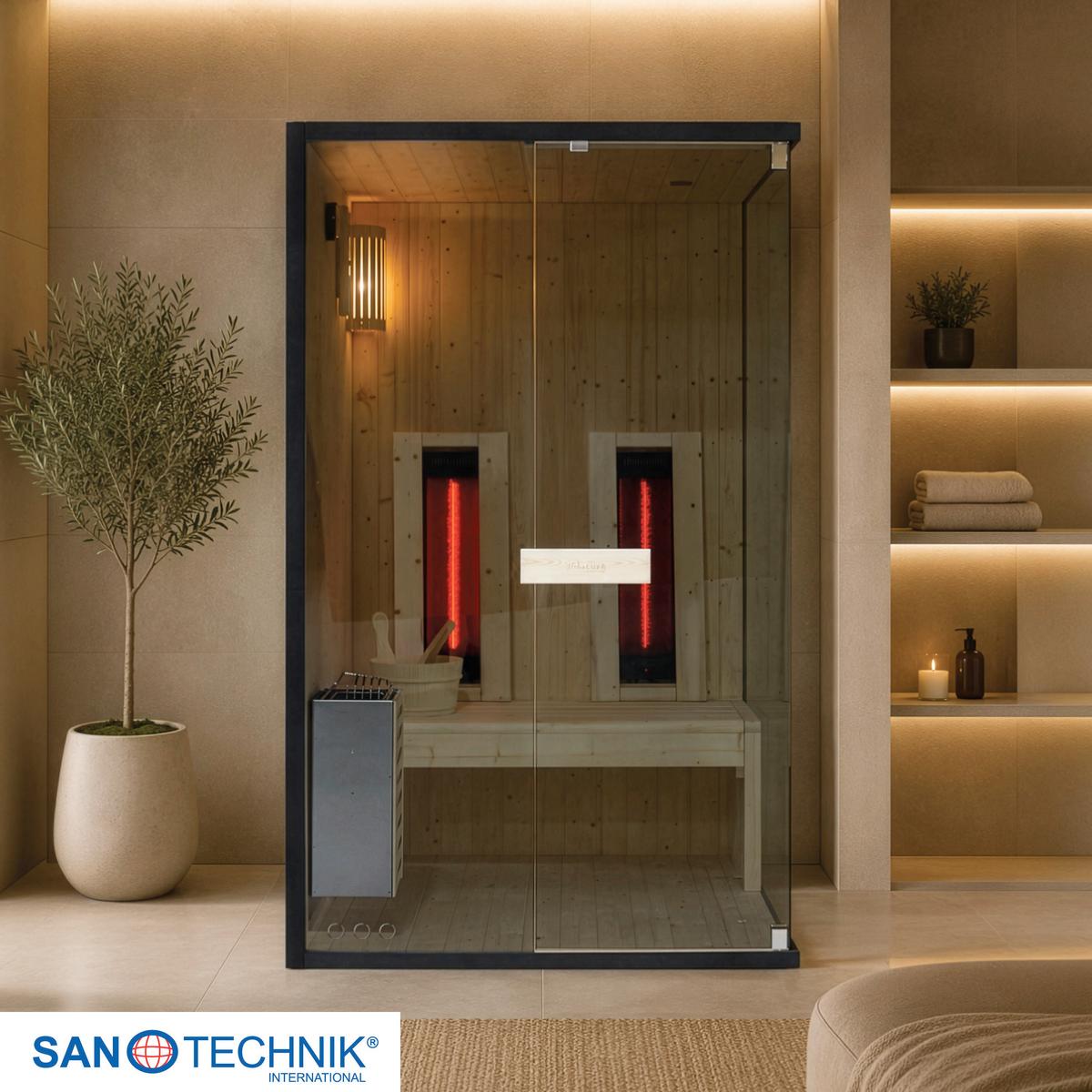 Sauna+Infrarotkabine CLACIER M geeignet für 2 Personen - Fichtefarben, Basics, Glas/Holz (120/120/200cm) - Sanotechnik