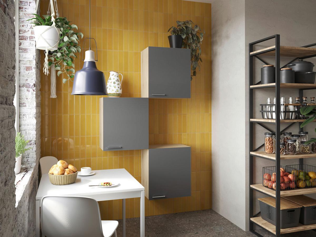 Küchenoberschrank Merle Grau/Eiche Dekor B:100cm - Eichefarben/Grau, Basics, Holzwerkstoff (100/168,3/34,6cm) - Respekta