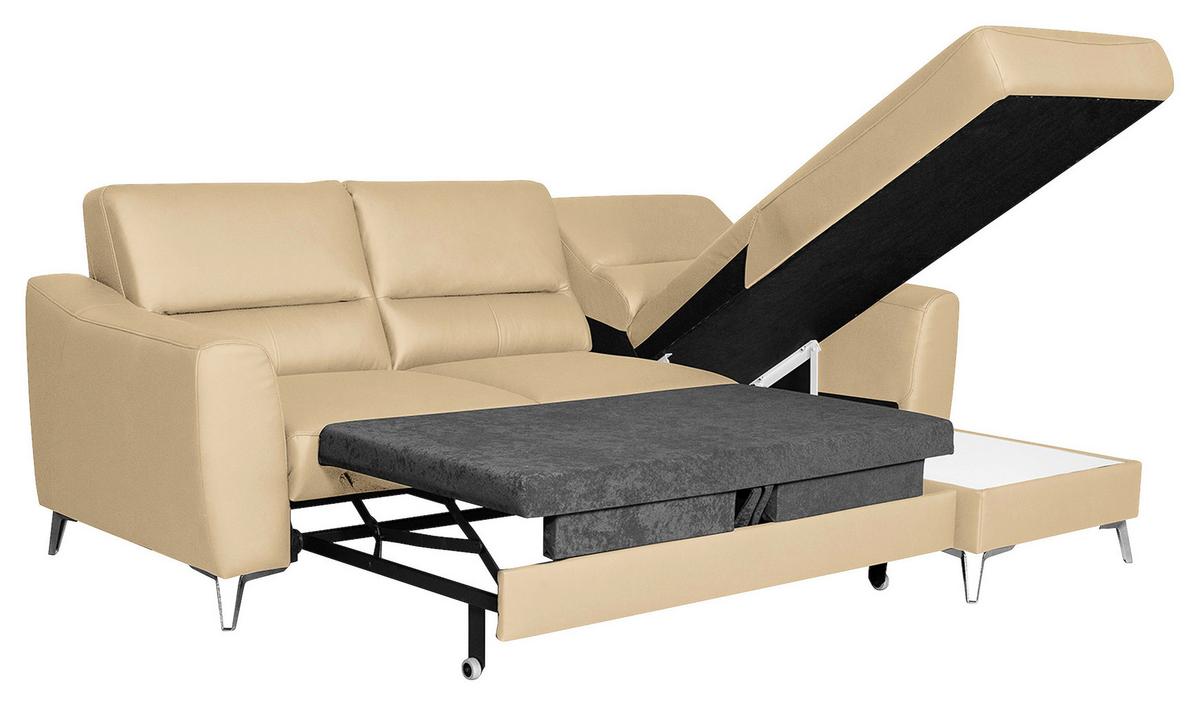 Ecksofa Santos Beige S: 241 cm - Chromfarben/Beige, Design, Leder/Textil (241/168cm) - Livetastic
