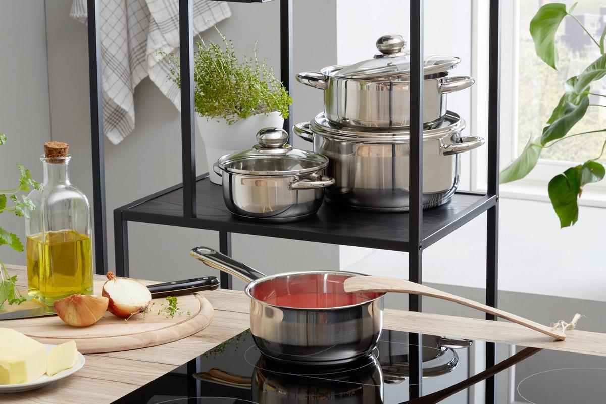 Kochtopfset Agnesa 7tlg. Set Aus Edelstahl - Klar/Edelstahlfarben, MODERN, Glas/Metall - Luca Bessoni