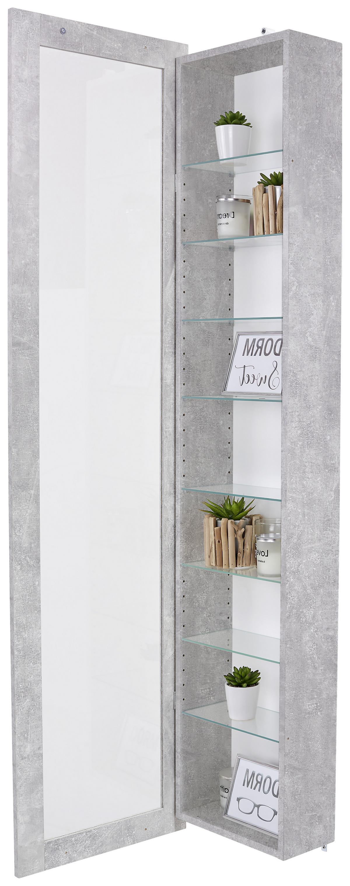 Hängevitrine Boni B: 42 cm Betonoptik/Weiß - Weiß/Grau, MODERN, Glas/Holzwerkstoff (42/168,5/17cm)