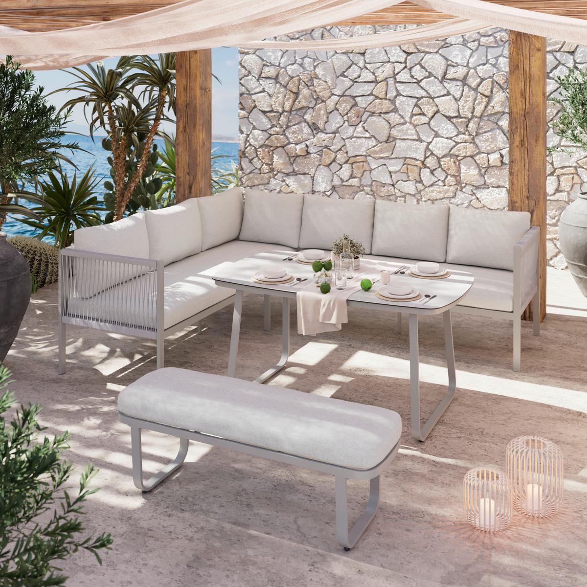 Loungegarnitur Auckland - Beige/Creme, MODERN, Glas/Textil (242/195cm) - Beldano