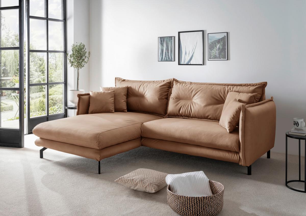 Ecksofa Lava Taupe S: 180x255cm - Taupe/Schwarz, MODERN, Textil (180/255cm) - Livetastic