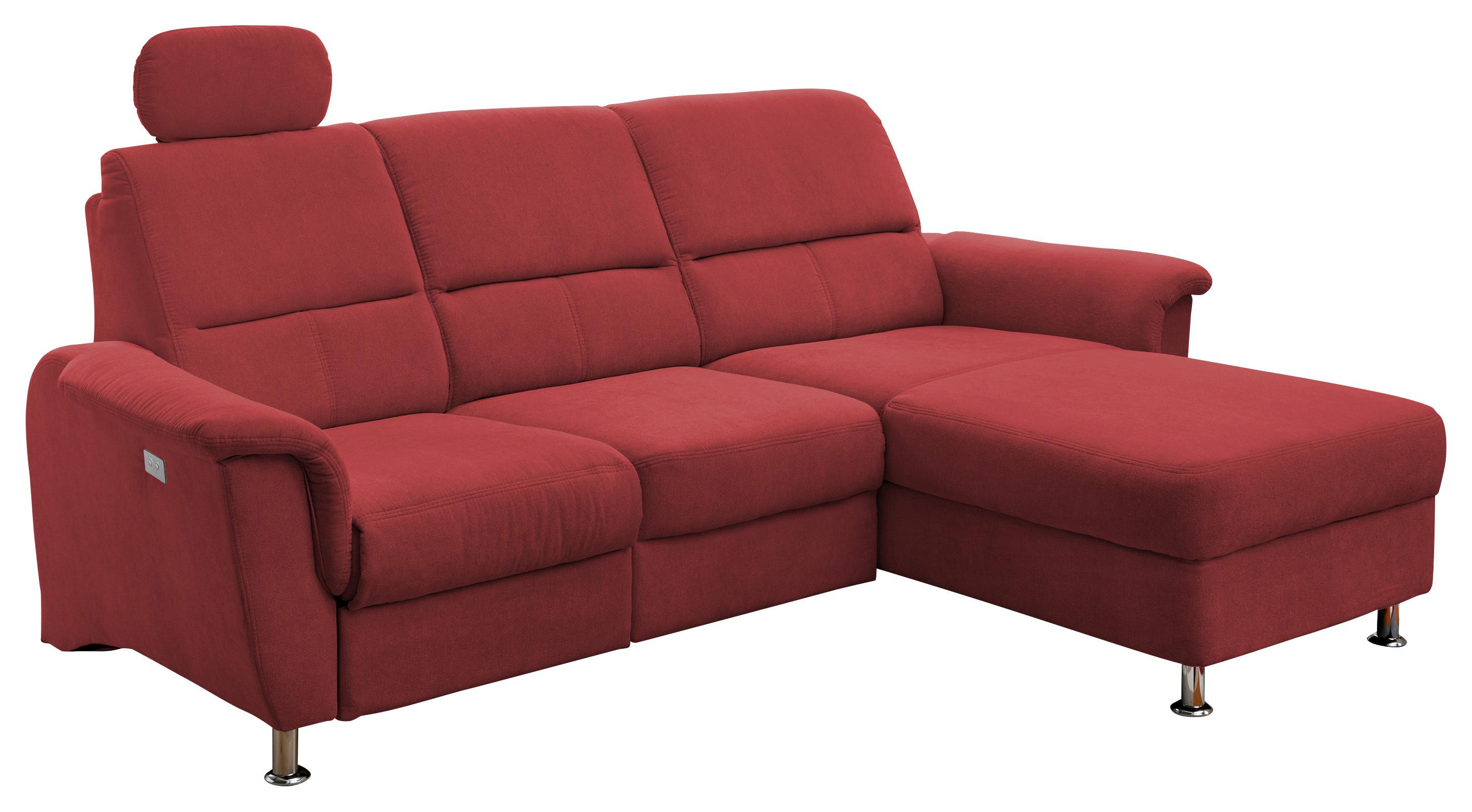 Ecksofa mit Relaxfunktion + USB Anschluss Parole, Mikrof. - Chromfarben/Rot, MODERN, Textil (231/165cm) - Livetastic