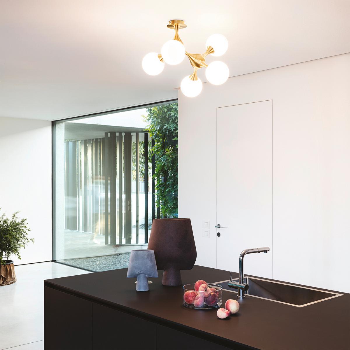 Deckenleuchte Ottone Messingfarben B: 55 cm - Messingfarben, Design, Glas/Metall (55/55/50cm) - Ideal Lux
