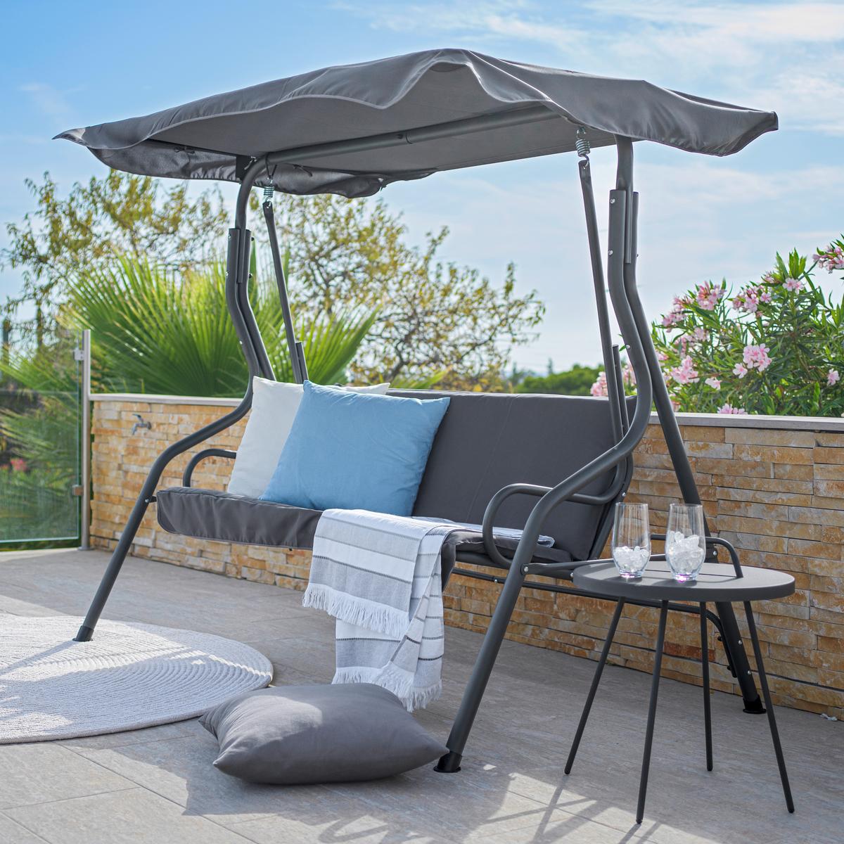 HOLLYWOODSKÁ HOUPAČKA MALAGA - antracitová, Moderní, kov/textil (170/152/110cm) - Mömax