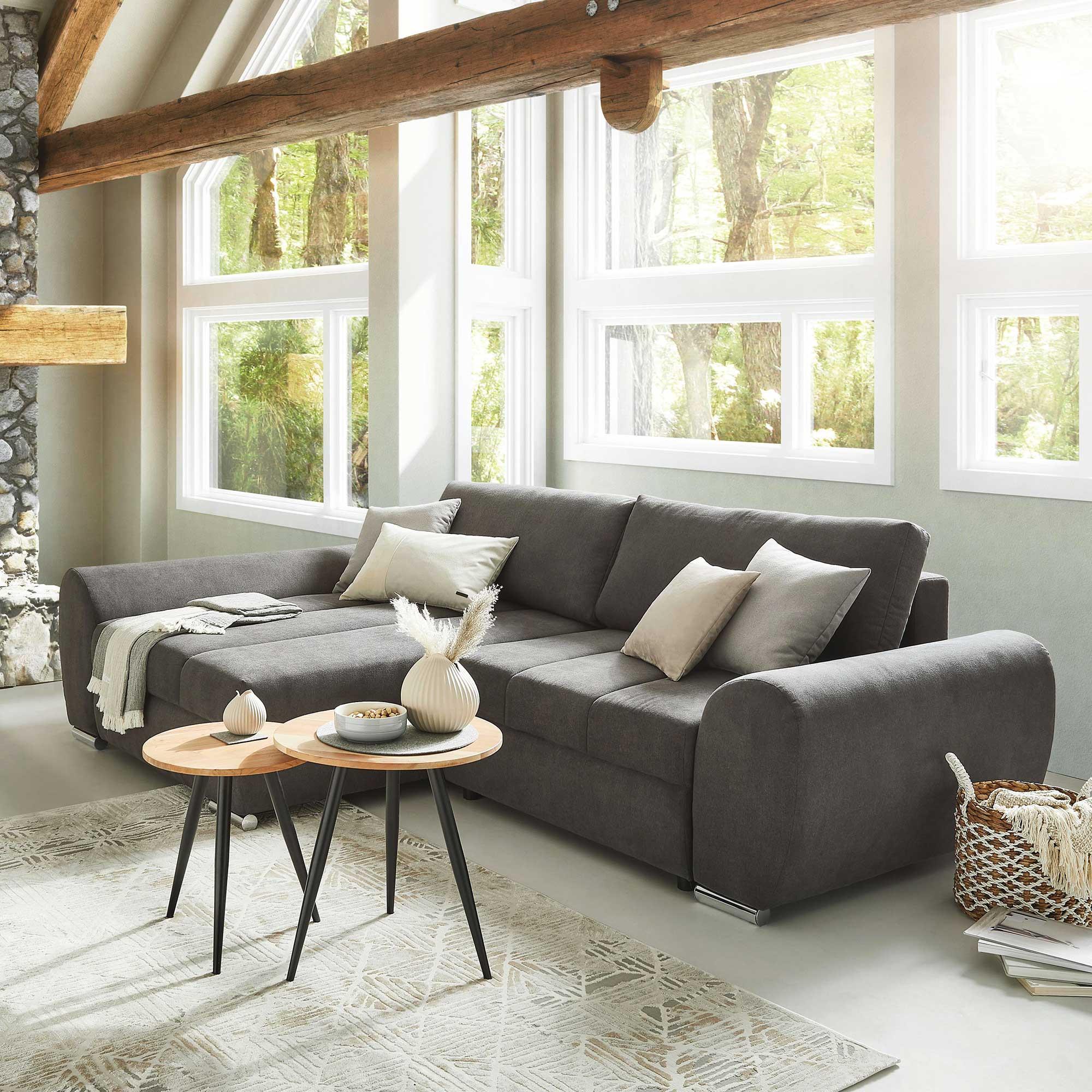 Ecksofa mit Bettkasten Glasgow Dunkelgrau - Chromfarben/Dunkelgrau, KONVENTIONELL, Textil (175/270cm) - MID.YOU