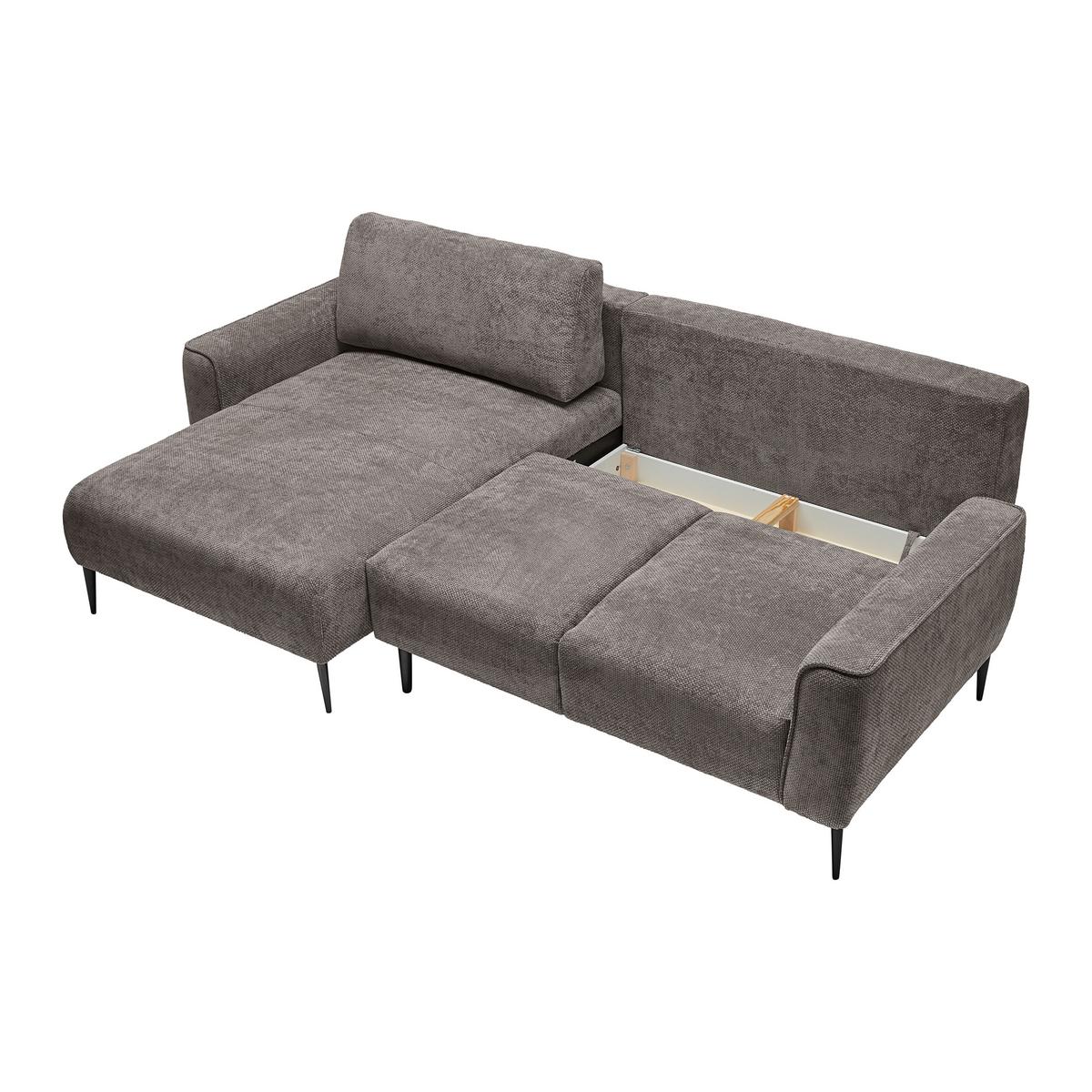 Rohová sedačka CUSTOM, ľavá, tmavosivá ženilka - čierna/tmavosivá, Modern, kov/textil (164/255cm) - Mömax