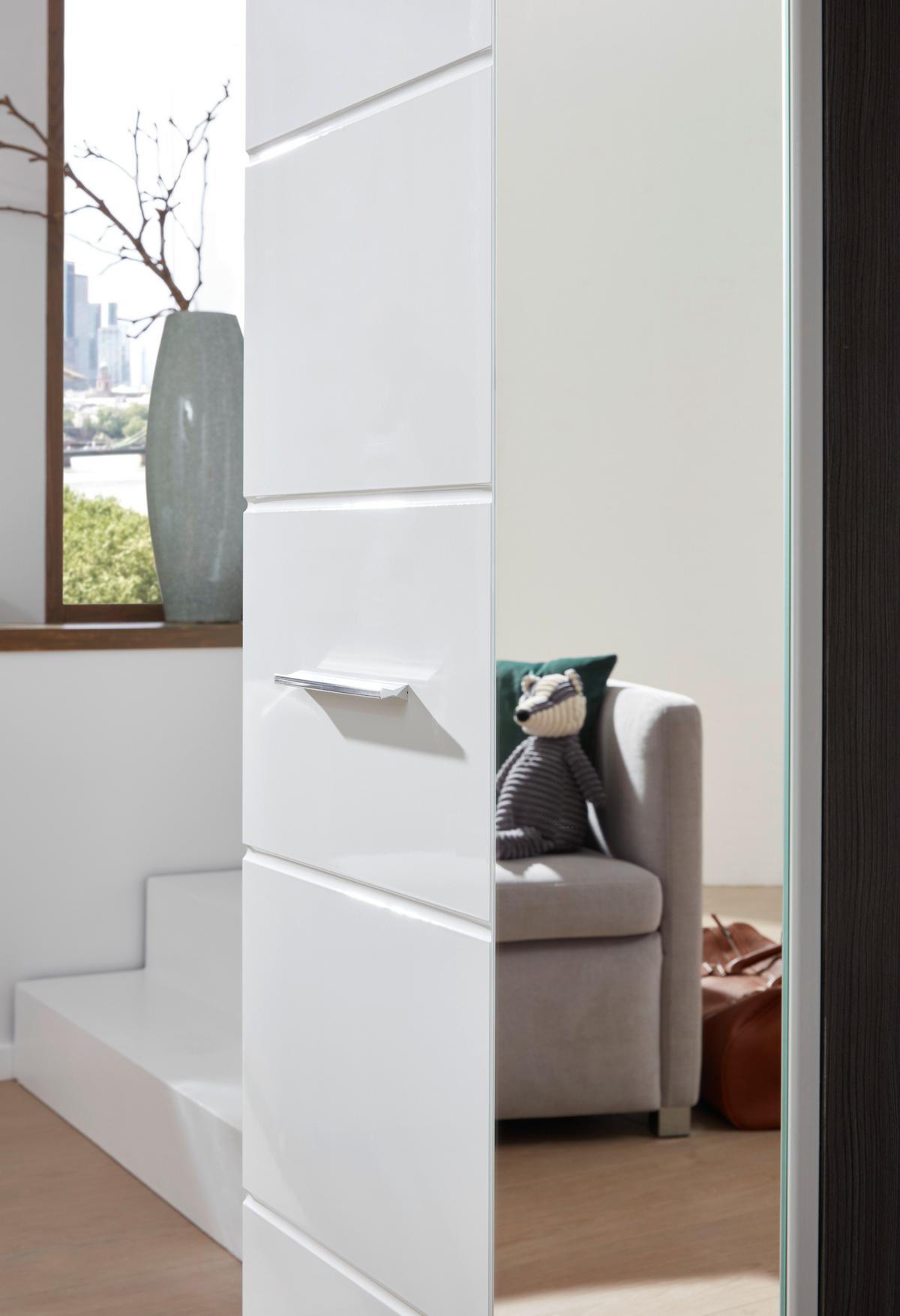 Garderobenschrank Line Weiß B: 60 cm - Weiß/Silbereichenfarben, MODERN, Glas/Holzwerkstoff (60/191/35cm) - MID.YOU