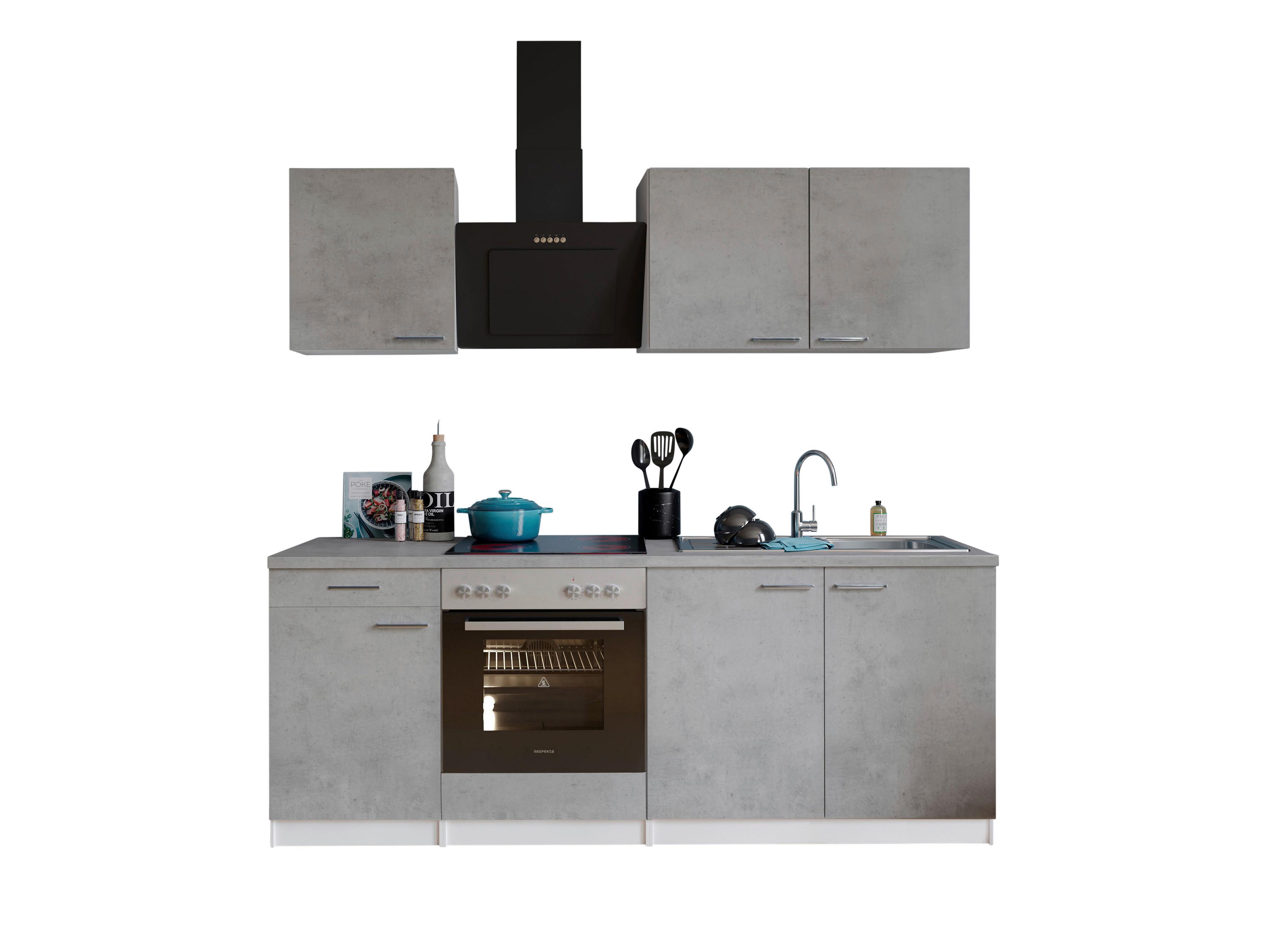 Küchenblock Malia B: 210 cm Grau, mit Geräte - Weiß/Grau, Basics, Holzwerkstoff (210cm) - Respekta