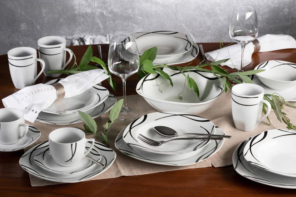 Kombiservice Decora Schwarz/weiß, 30-Teilig - Schwarz/Weiß, Trend, Keramik - Mäser