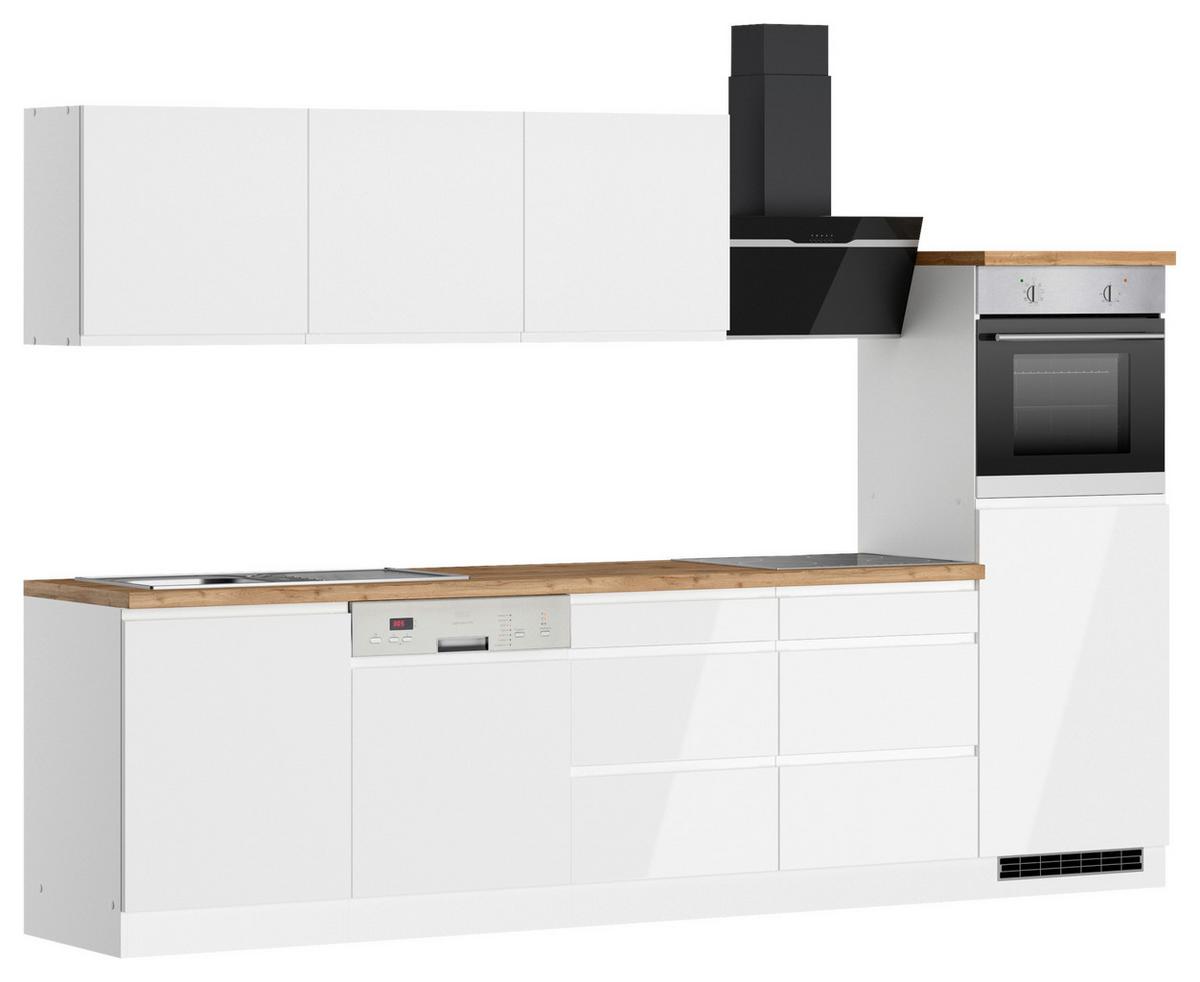 Küchenzeile Monza Mit Geräten B: 300 Cm Weiß/eiche Dekor - Weiß Hochglanz/Eiche Wotan, LIFESTYLE, Holzwerkstoff (300cm) - Held