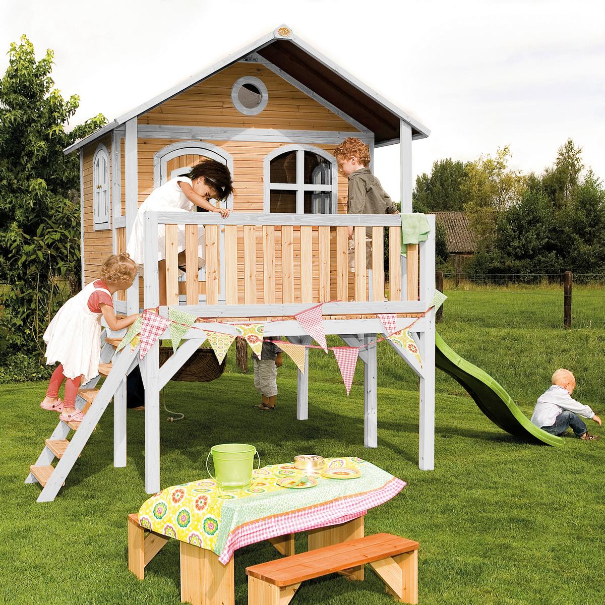 Spielhaus A030.041.11 - Braun/Weiß, KONVENTIONELL, Holz/Kunststoff (380/274/212cm) - Ambia Garden