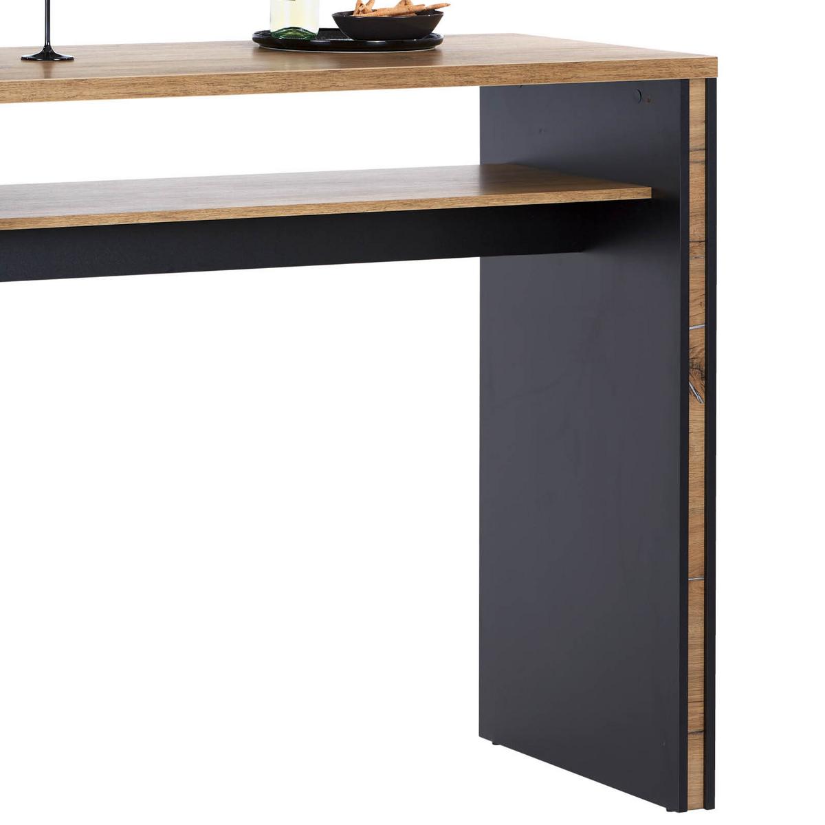 Bartisch Jamas 138x55x110,5 Cm Eiche Dekor/schwarz Mit Regal - Eichefarben/Schwarz, MODERN, Holzwerkstoff (138/110,5/55cm)