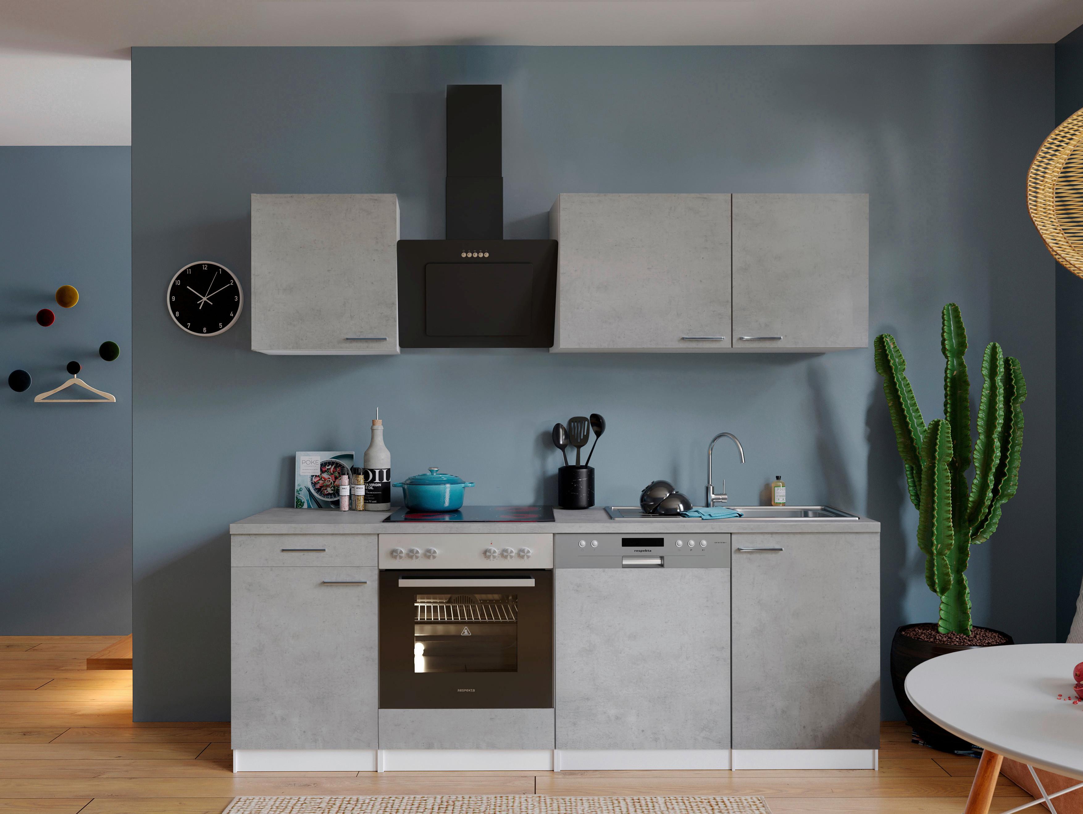 Küchenblock Malia B: 220 cm Grau, mit Geräte - Weiß/Grau, Basics, Holzwerkstoff (220cm) - Respekta