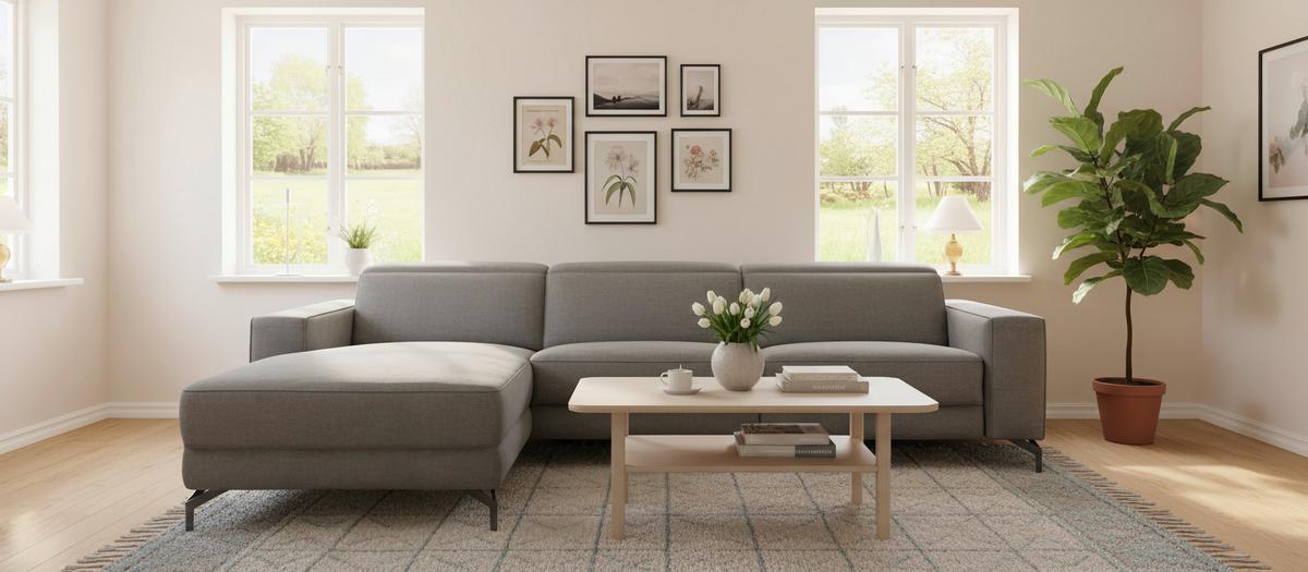 Ecksofa Michelle Grau S: 108x278 cm - Schwarz/Grau, Design, Textil (176/278cm) - Livetastic