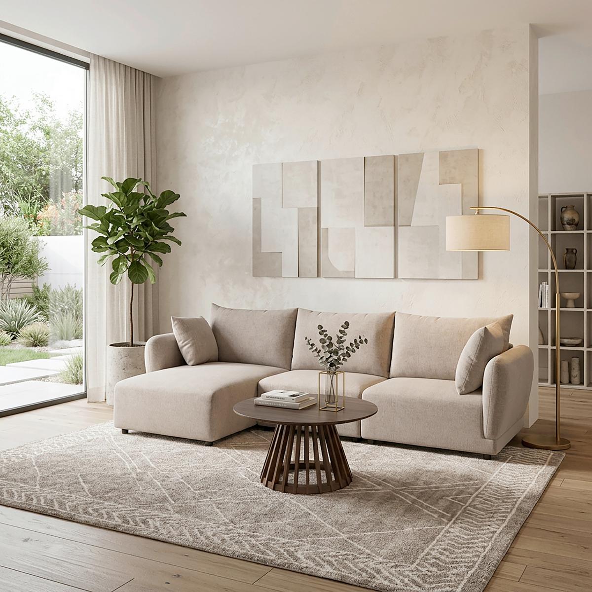 Sedacia súprava NICOLE, ľavá, béžová, max. do 480 kg - čierna/béžová, Modern, drevo/textil (306/162cm) - Bessagi Home