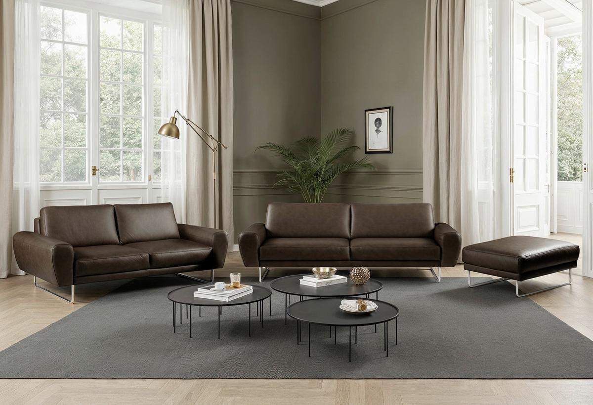 Hocker Spring Schwarz Chrom B: 96 Cm - Chromfarben/Schwarz, Design, Leder (96/45/80cm) - Livetastic