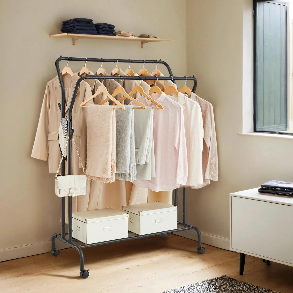 Kleiderwagen Schwarz B: 103,5 cm - Schwarz, Basics, Kunststoff/Metall (103,5/155/52,5cm)