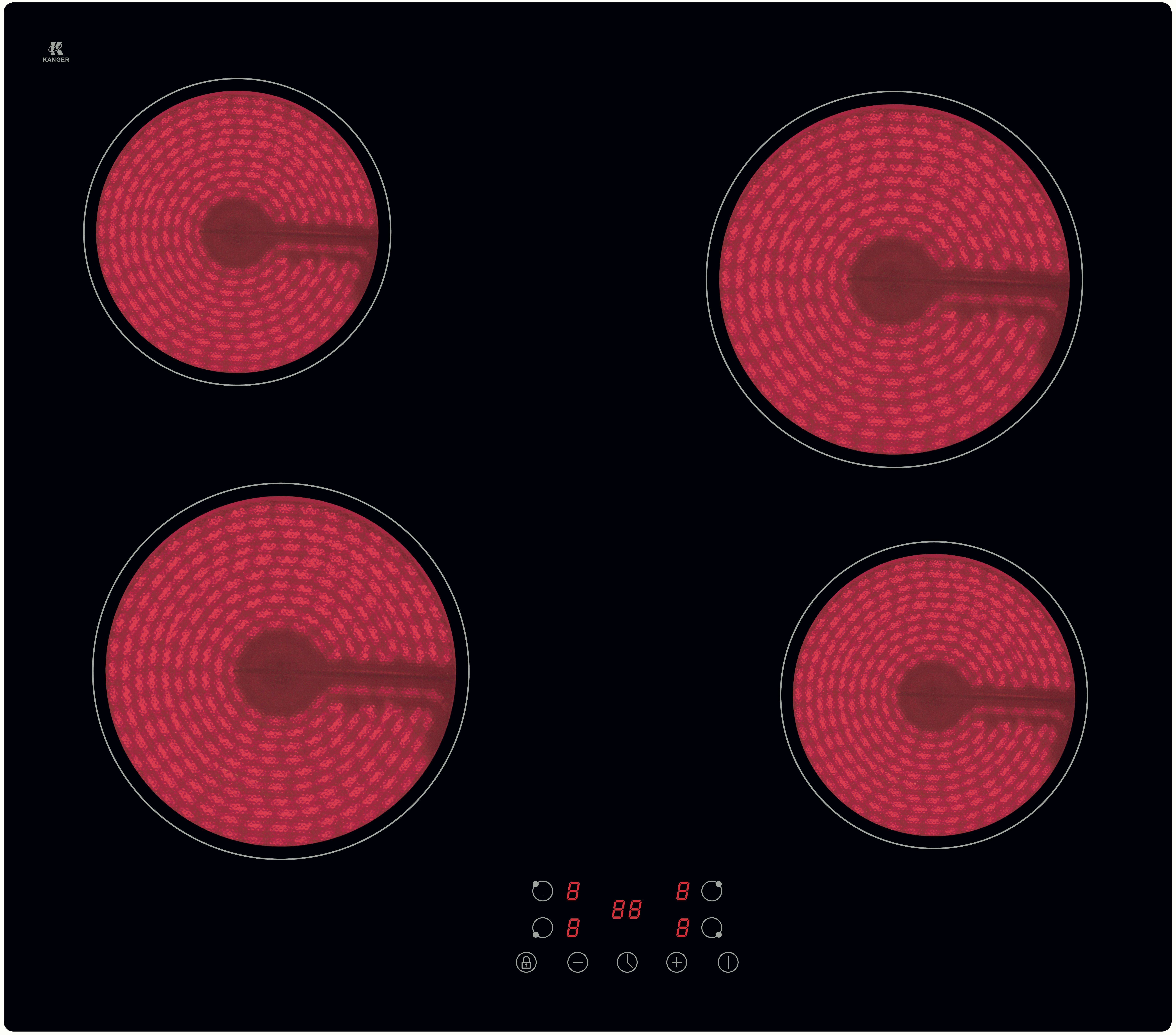 Glaskeramik Kochfeld Autark/rahmenlos B:59cm +timer - Schwarz, Trend (59/5/52cm) - PKM