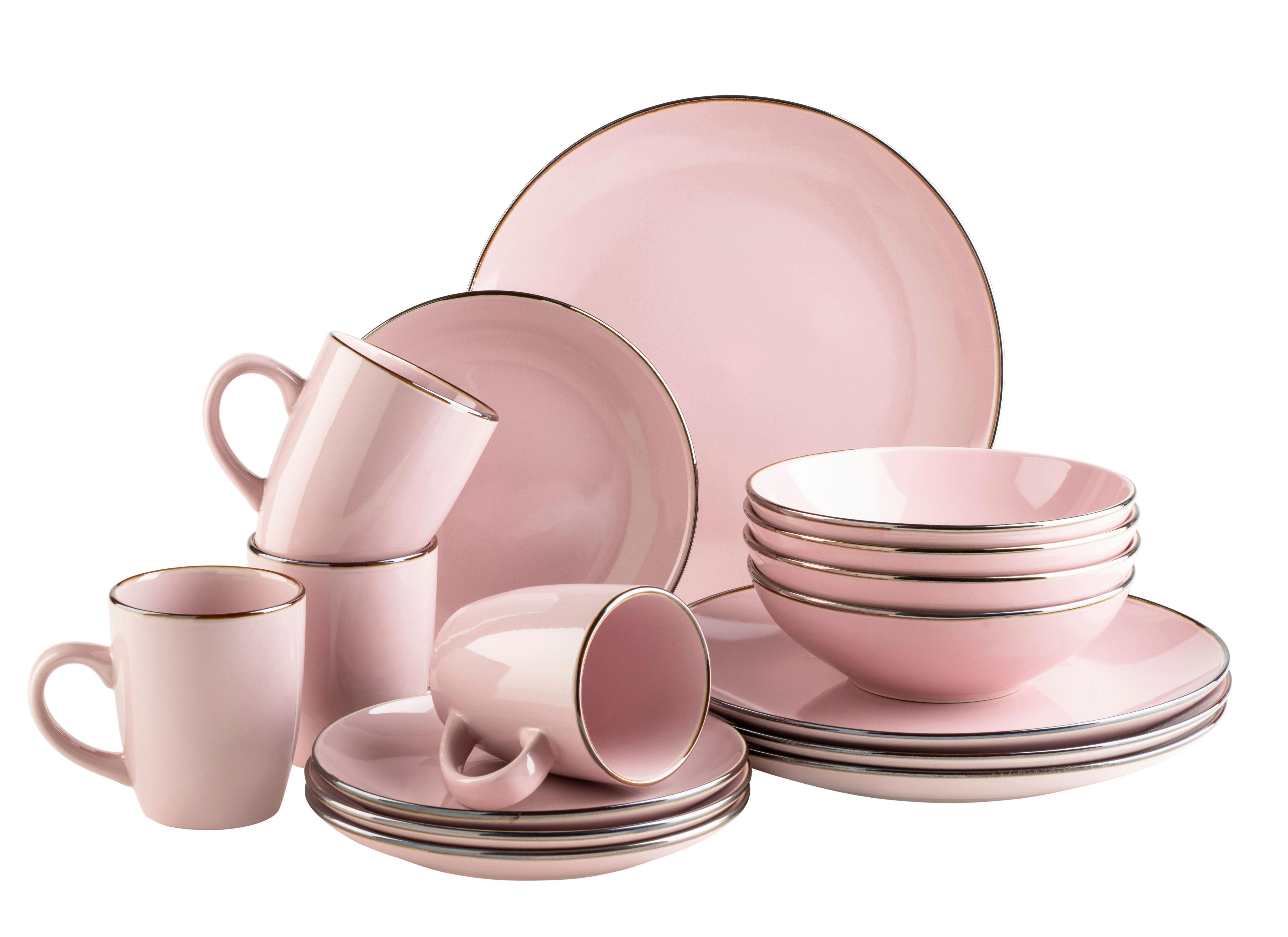 Kombiservice Metallic Rim 4 Personen Rosa 16-teilig - Rosa, Basics, Keramik - Mäser