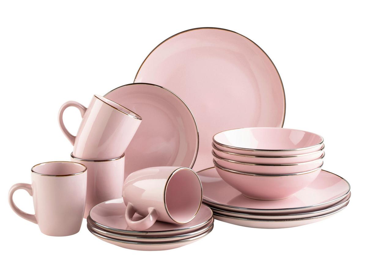 Kombiservice Metallic Rim 4 Personen Rosa 16-Teilig - Rosa, Basics, Keramik - Mäser