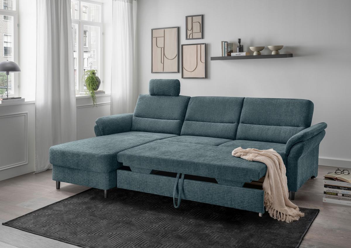 Ecksofa Cavoli, Blau S: 176x279 cm - Blau/Schwarz, MODERN, Textil (176/279cm) - Livetastic