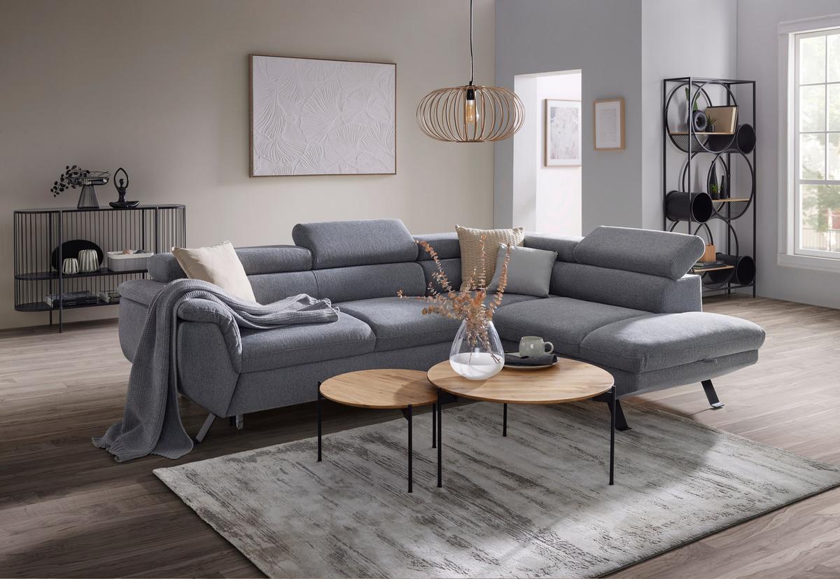 Sedacia súprava RAVEN, pravá, s úložným priestorom a lôžkom - čierna/sivá, Modern, kov/textil (257/198cm) - Mömax
