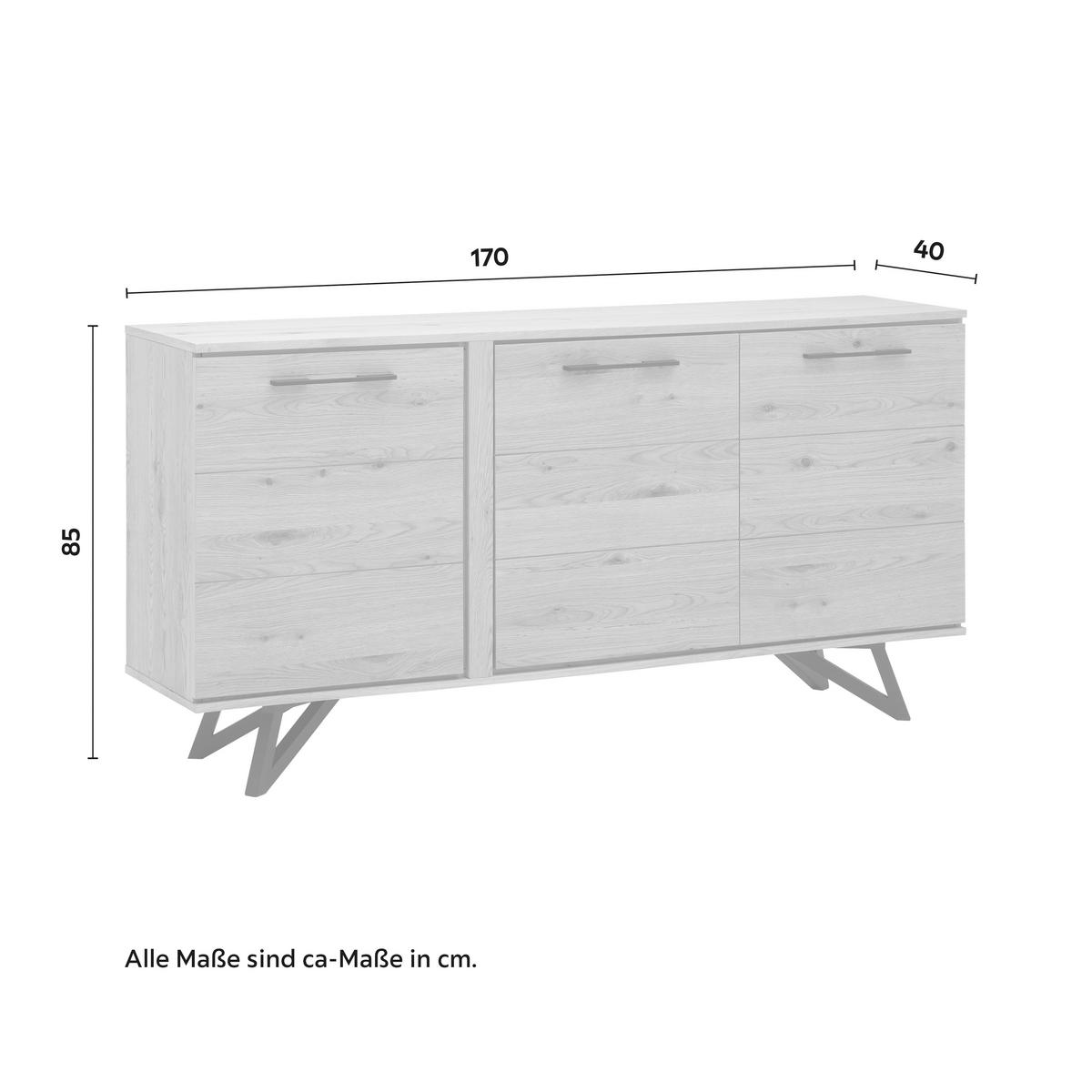 Široká komoda EMILIO dub - čierna/farba duba, Modern, kov/drevo (170/85/40cm) - Bessagi Home
